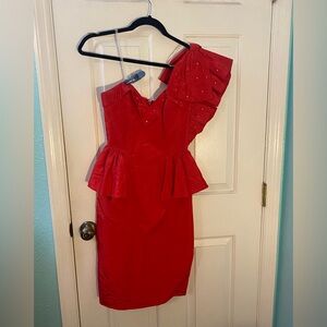 Chic One-Shoulder Contempo Red Cocktail Dress